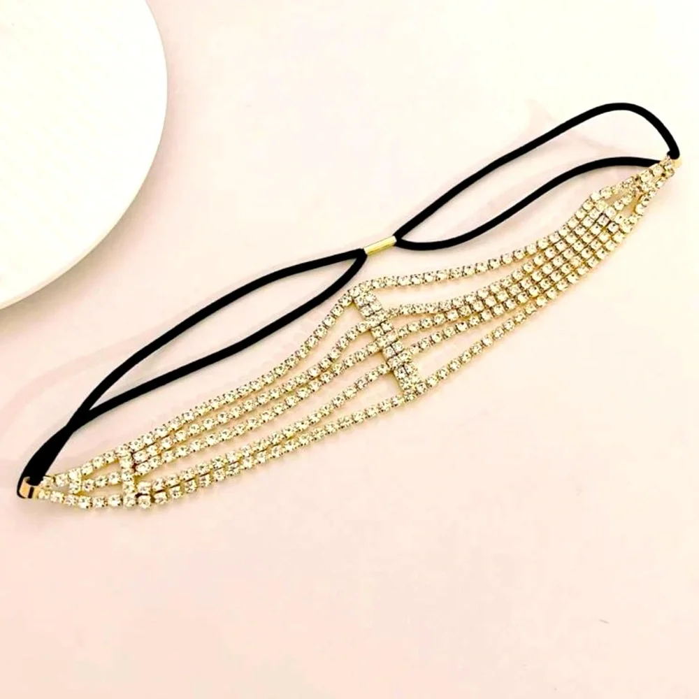 🆕 Multi Layered Adjustable Rhinestone Bridal Headpiece, Gold